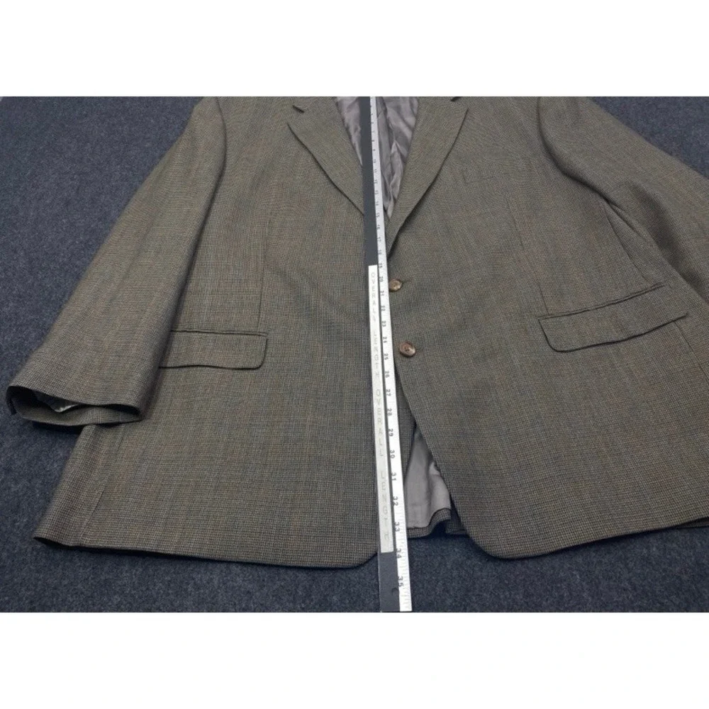 Ralph Lauren Wool Blazer Jacket Mens 56R Olive Brown Micro Check Two Button